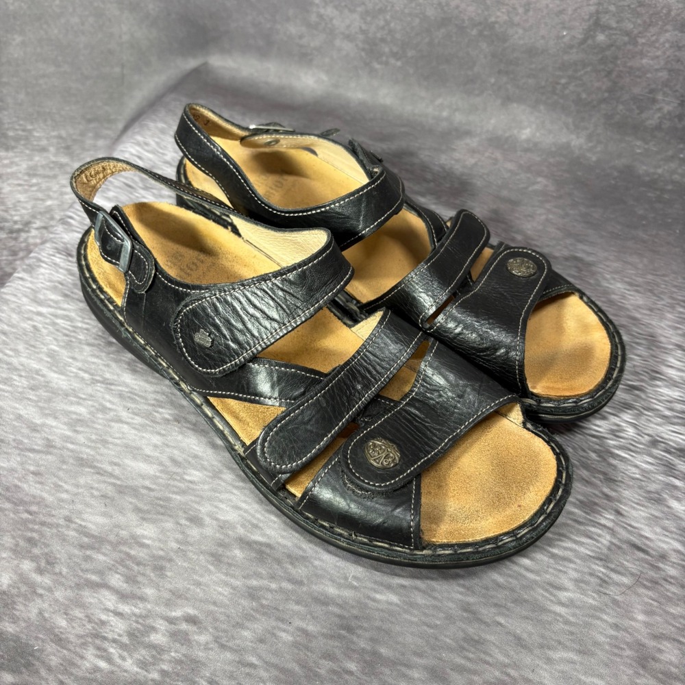 Finn Comfort Gomera Black Leather Adjustable Strap Sandals EU 41 US 10-10.5